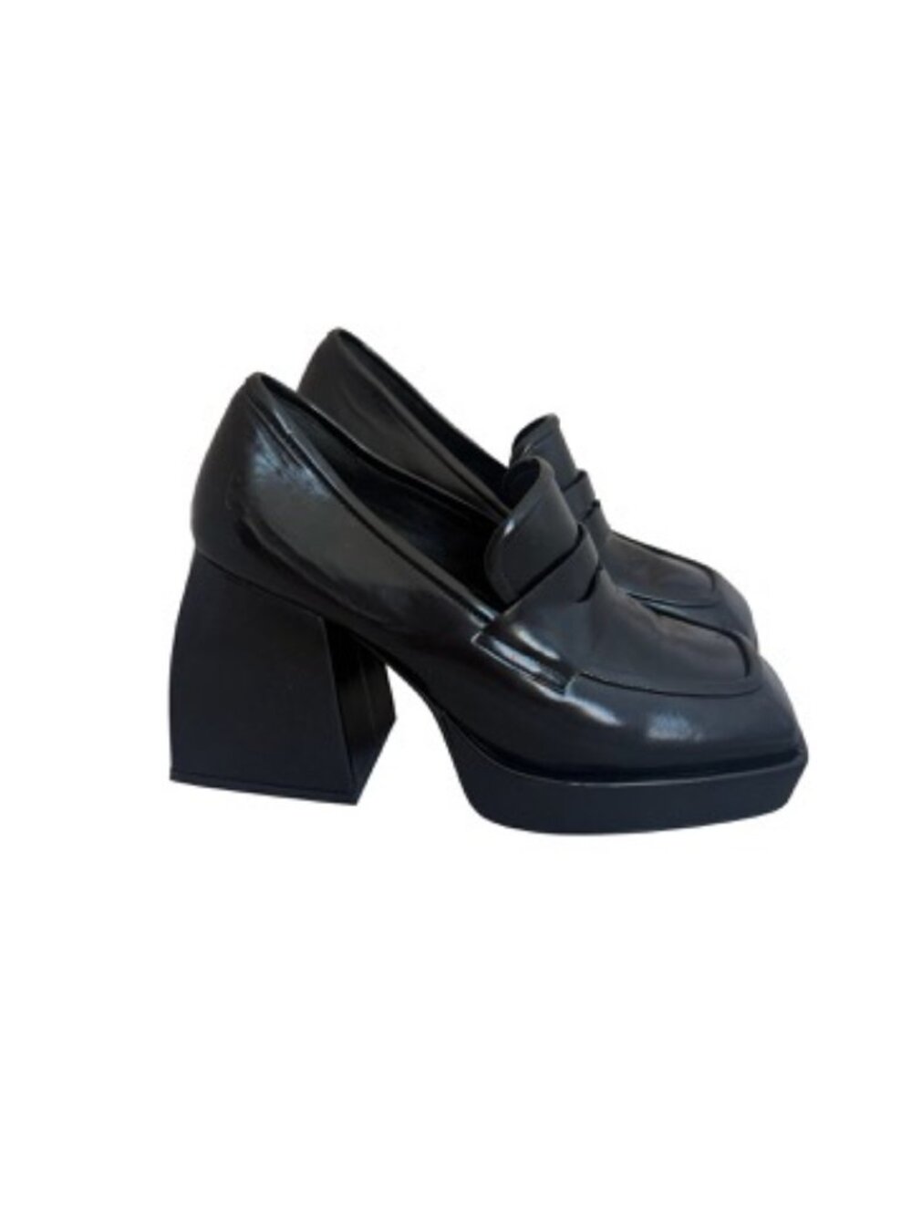 Jeffrey Campbell Black Chunky Platform Heeled Loafers Heel Faux Size 7.5 Women's - Picture 7 of 11